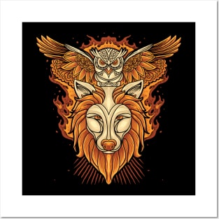 Owl and wolf Posters and Art